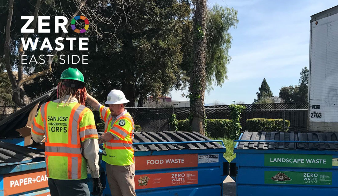 Two ZWSV members inspecting waste containers. 