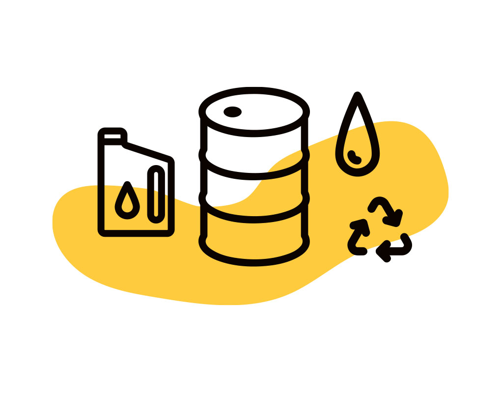 Illustration of an oil canister and drum with recycle icon